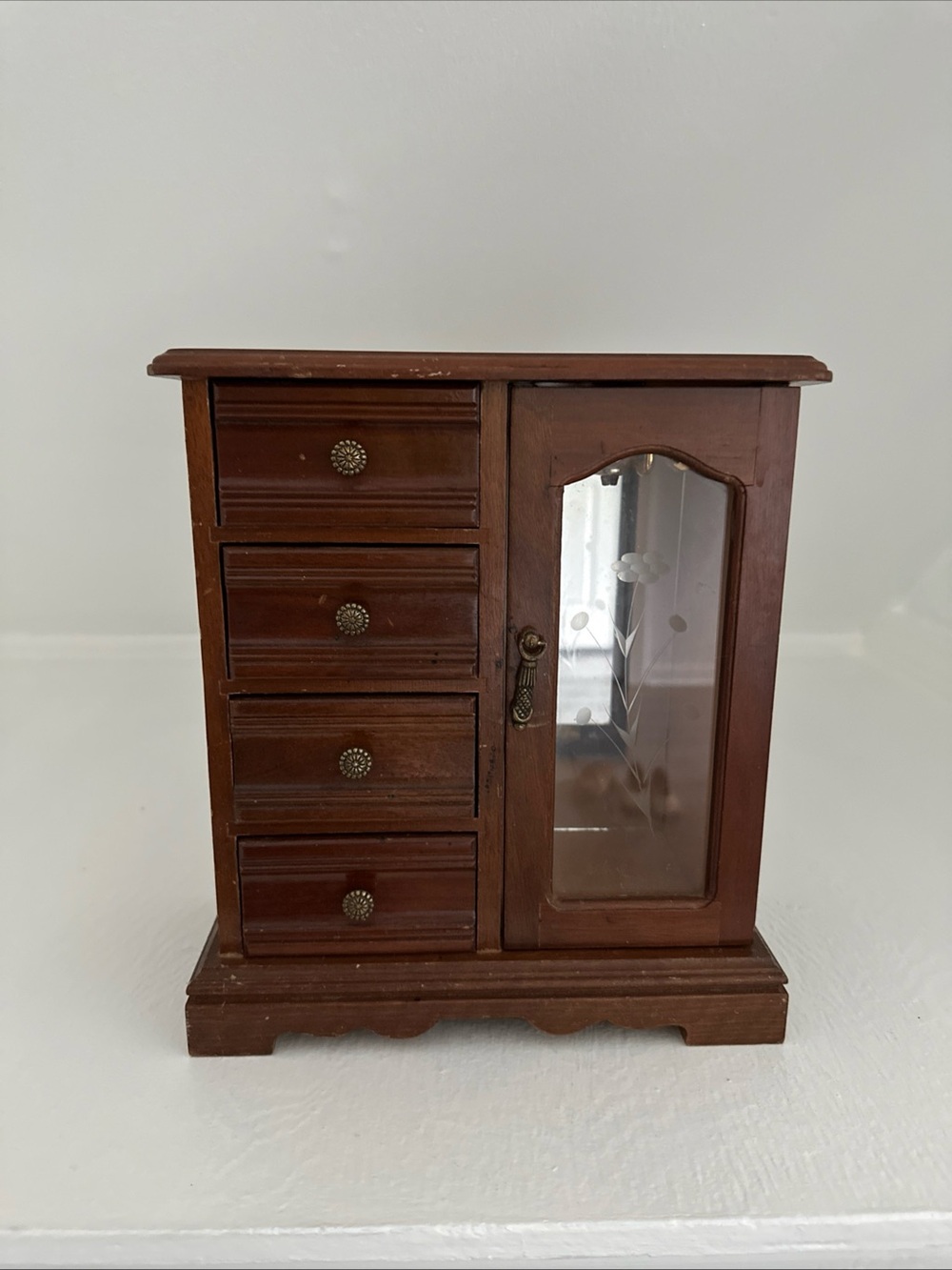 Vintage Wooden Jewelry Cabinet with Glass Door - Brown